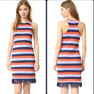 Tory Burch Ariana striped fringe midi dress Small